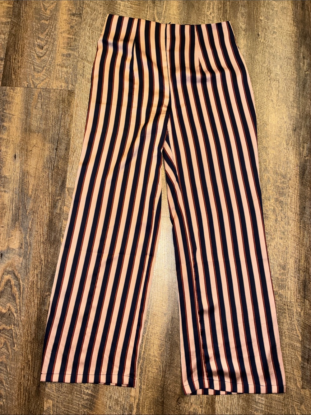 Guess Pink and Navy Vertical-Stripe Wide-Leg Pants